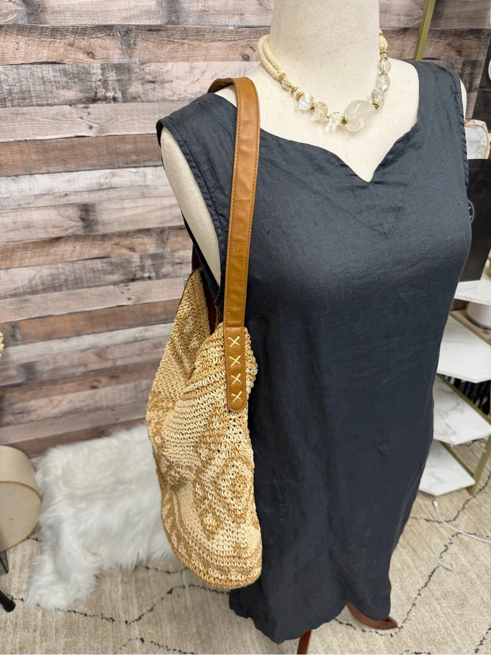 Sonoma Natural Straw Crochet Tote Bag